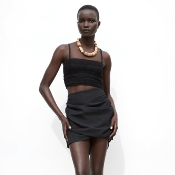 Zara Dresses & Skirts - 𝅺ZARA Draped Wrapped Black Mini Skirt Size Medium NWT
